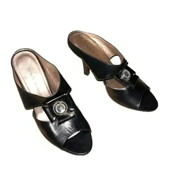 Stacy Adams CLASSY black patent leather Mules. Rhinestone jewels and 2’heels - Picture 2 of 10